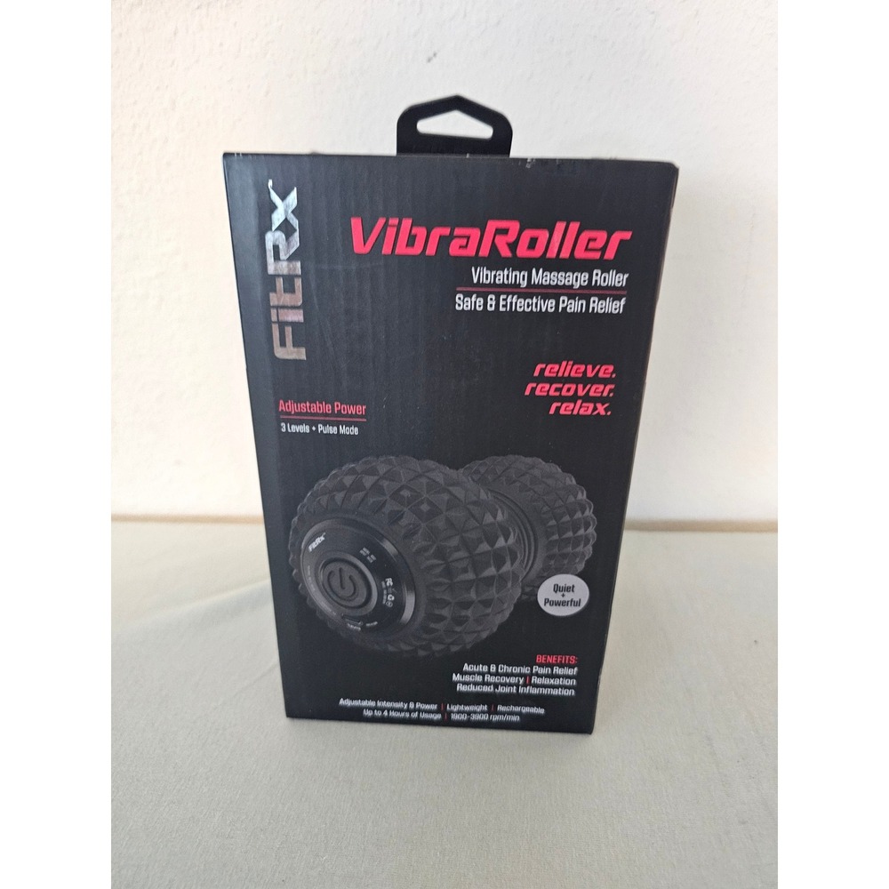 FitRx VibraRoller Vibrating Massage Roller Black Rechargeable Muscle Recovery
